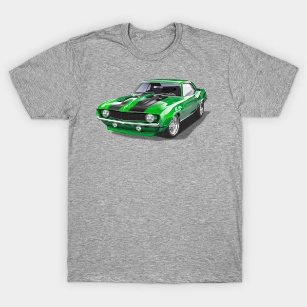 Chevy Camaro Muscle Car 1969 Green T-Shirt by TheStuffInBetween